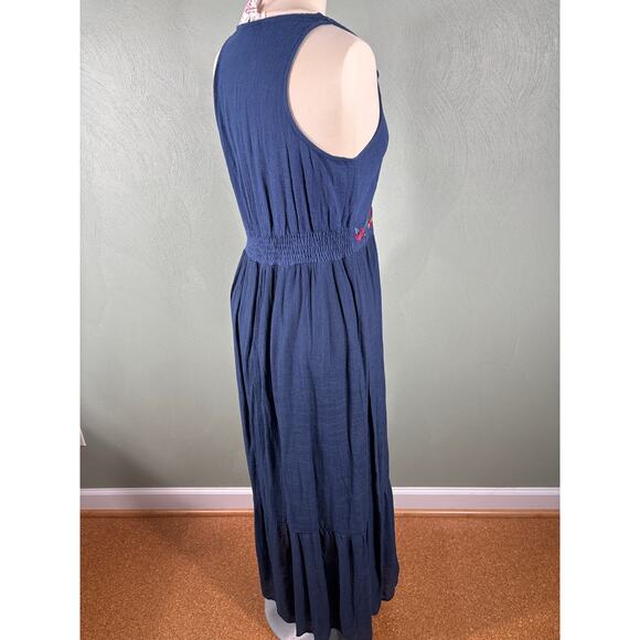 Umgee Maxi Dress Women Size Small Blue Embroidered Floral Tie Front Sleeveless - Picture 11 of 13